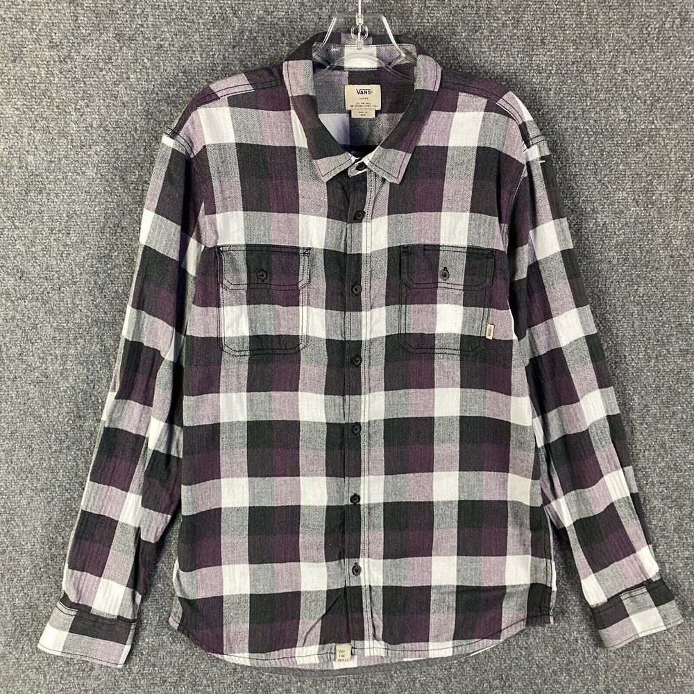 Vans Shirt Men's Large Button Up Check Purple Long Sleeve‎ Cotton Blend